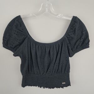 Hollister Black Eyelet Off Shoulder Crop Top Sz Small